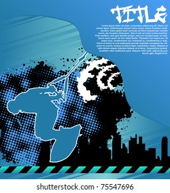 Wakeboarding silhouette on abstract urban background