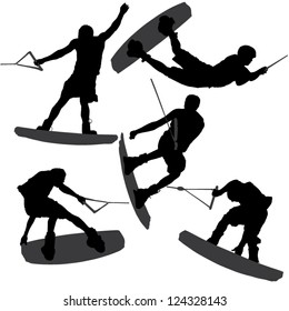 Wake-boarding Silhouette on white background