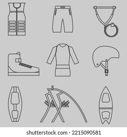 wakeboarding sports icons design with helmet rope and more modern isolated vector illustration