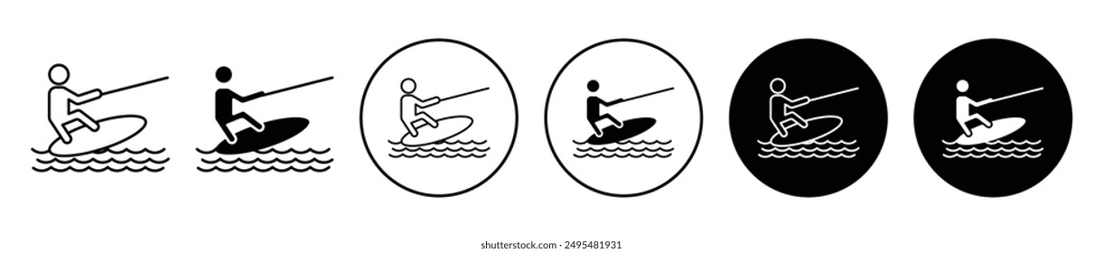 Wakeboarding thin line vector icon set.