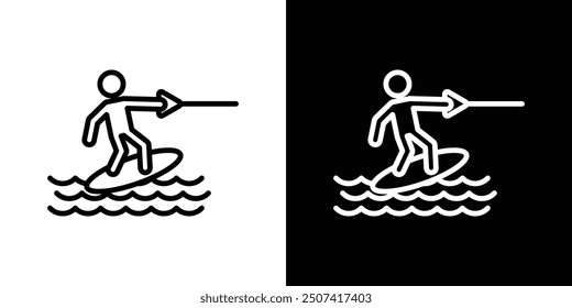 Wakeboarding thin line vector icon set.