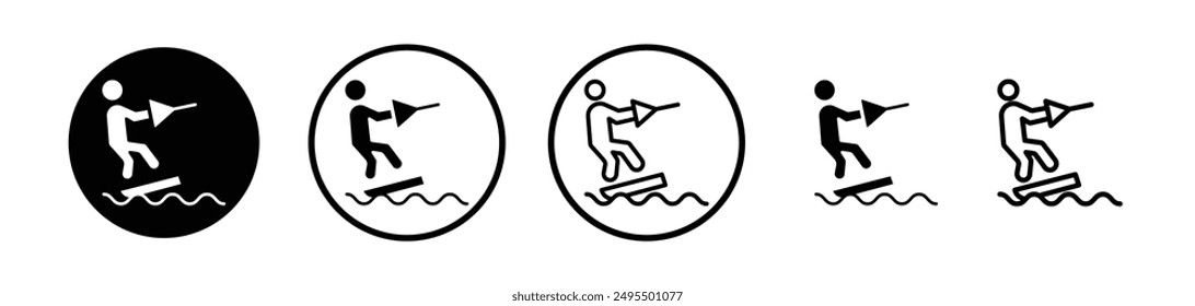 Wakeboarding vector icon set in black and white color.