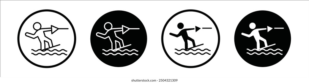 Wakeboarding vector icon set black filled and outlined style.