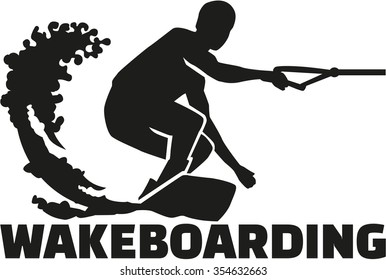 Wakeboarding word with boarder silhouette