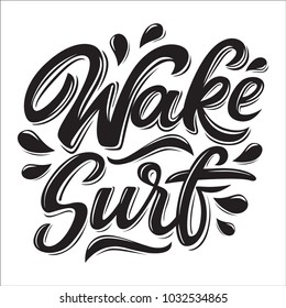 Wakesurf lettering logo in graffiti style isolated on white background. Vector illustration for design t-shirts, banners, labels, clothes, apparel, water extreme sports competition.