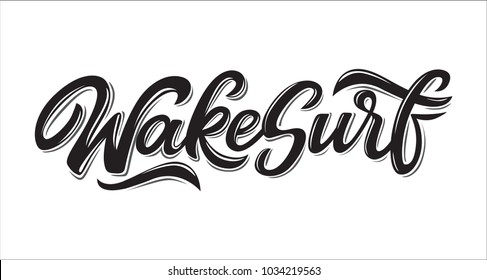 Wakesurf lettering logo in graffiti style isolated on white background. Vector illustration for design t-shirts, banners, labels, clothes, apparel, water extreme sports competition.