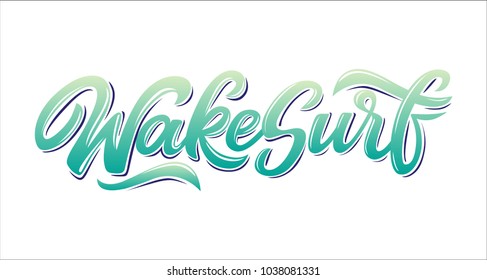 Wakesurf lettering logo in graffiti style isolated on white background. Vector illustration for design t-shirts, banners, labels, clothes, apparel, water extreme sports competition.