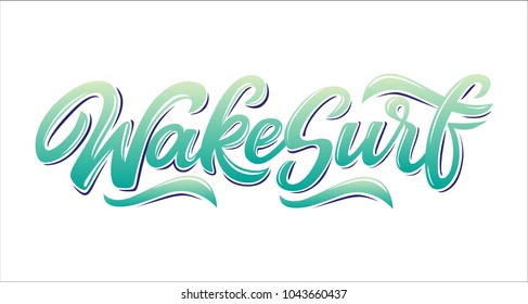 Wakesurf lettering logo in graffiti style isolated on white background. Vector illustration for design t-shirts, banners, labels, clothes, apparel, water extreme sports competition.