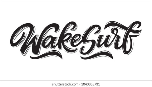 Wakesurf lettering logo in graffiti style isolated on white background. Vector illustration for design t-shirts, banners, labels, clothes, apparel, water extreme sports competition.