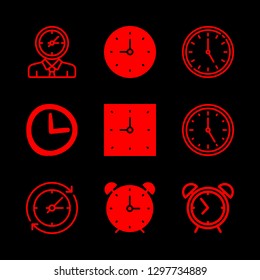 waking icons set with alarm clock, clock and alarm clock with bells vector set