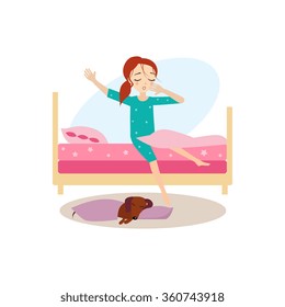 Waking Up. Daily Routine Activities of Women. Colourful Vector Illustration