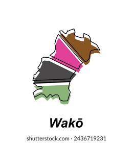 Wako City map illustration on white background, vector template element