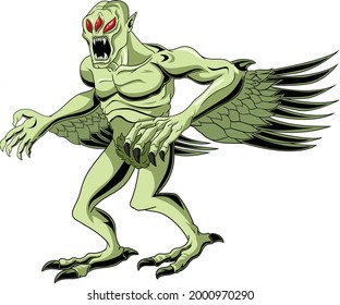 The Wakwak is a vampiric, bird-like creature in Philippine mythology. It is said to snatch humans at night as prey. Cartoon style drawing.