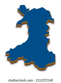 Wales 3D map. Detailed 3d map with dropped shadow. Blue isometric silhouette. Vector illustration. Template for design.