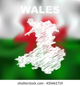 Wales. Abstract wales map with on flag background. Vector illustration