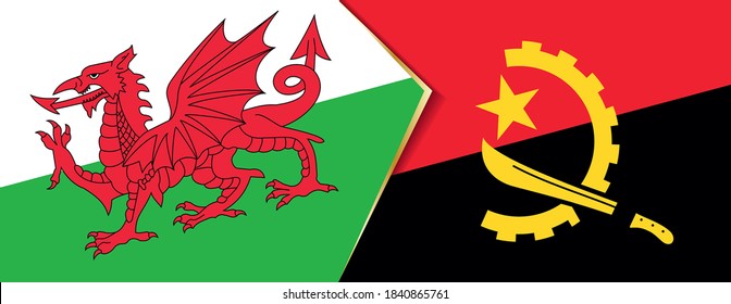 Wales and Angola flags, two vector flags symbol of relationship or confrontation.