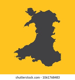Wales black map,border on orange background. Vector illustration.