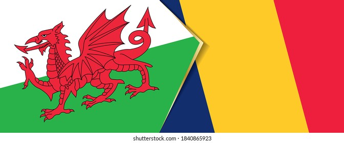 Wales and Chad flags, two vector flags symbol of relationship or confrontation.