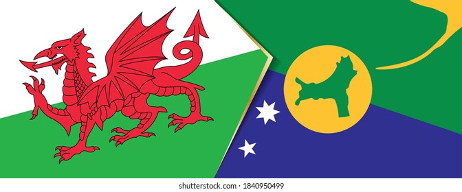 Wales and Christmas Island flags, two vector flags symbol of relationship or confrontation.