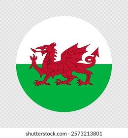 Wales circle flag. Vector illustration.