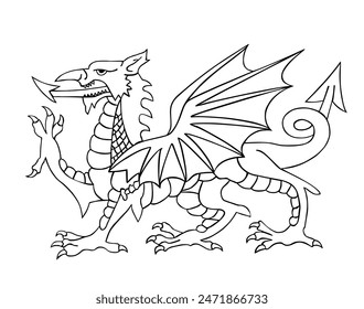 Wales coat of arms angry dragon vector illustration silhouette, seal, national emblem, isolated on background. Vector Coat of arms of Wales. Wild beast open jaws.