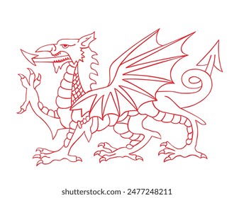Wales coat of arms angry dragon vector illustration silhouette, seal, national emblem, isolated on background. Vector Coat of arms of Wales. Wild beast open jaws.