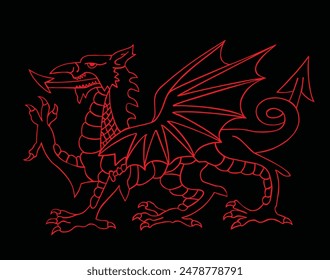 Wales coat of arms angry dragon vector illustration silhouette, seal, national emblem, isolated on background. Vector Coat of arms of Wales. Wild beast open jaws.