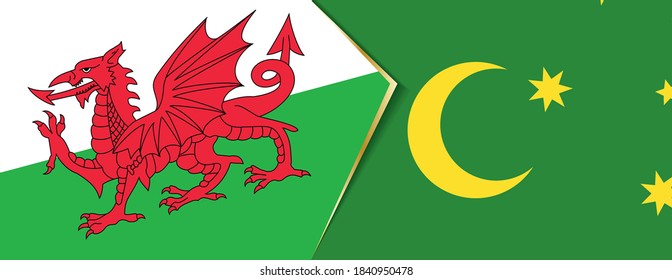 Wales and Cocos Islands flags, two vector flags symbol of relationship or confrontation.