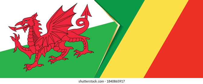 Wales and Congo flags, two vector flags symbol of relationship or confrontation.