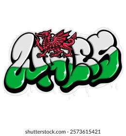 wales country flag in graffiti art style