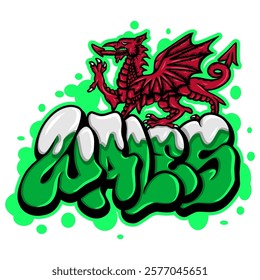 Wales country flag in graffiti art style