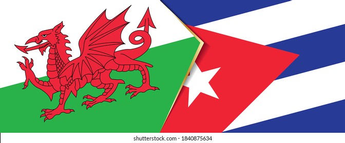 Wales and Cuba flags, two vector flags symbol of relationship or confrontation.