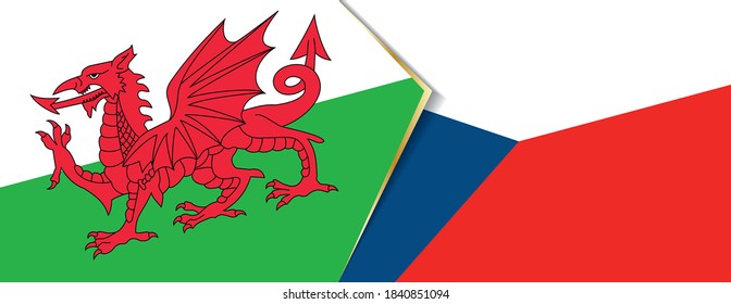 Wales and Czech Republic flags, two vector flags symbol of relationship or confrontation.