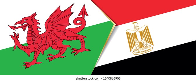 Wales and Egypt flags, two vector flags symbol of relationship or confrontation.