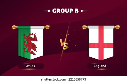 wales, england world football 2022 match versus on red background. vector illustration.