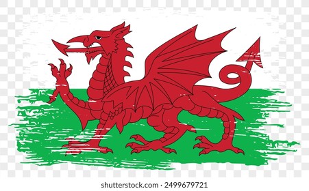 Wales flag brush paint textured isolated on png or transparent background. vector illustration  