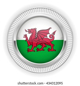 Wales flag buttons with silver border on white background