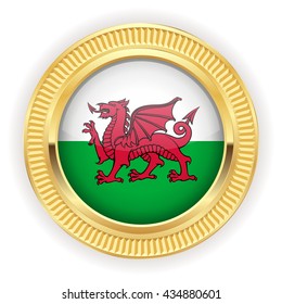 Wales flag buttons with silver border on white background