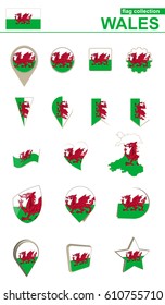 Wales Flag Collection. Big set for design. Vector Illustration.