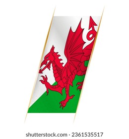 Wales flag in the form of a banner with waving effect and shadow. Modern vector design.