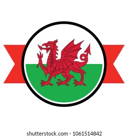 Wales flag in glossy round button of icon. 
flag logo of Wales emblem isolated on white background, Wales national concept sign, Vector illustration.