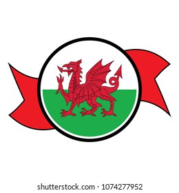 Wales flag in glossy round button of icon. flag logo of Wales emblem isolated on white background, Wales national concept sign, Vector illustration.