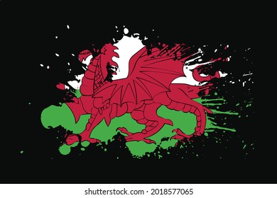 Wales Flag With Grunge Effect Design. It will be used t-shirt graphics, print, poster and Background.