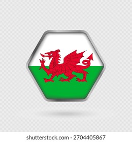 Wales flag in a hexagon frame.