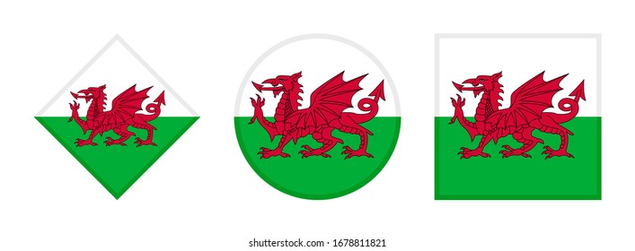 wales flag icon set, isolated on white background