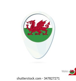 Wales flag location map pin icon on white background. Vector Illustration.