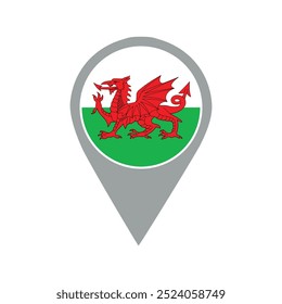 wales flag ubicación pin, aplicación flag, Flag on Locación Pin, Diseño gráfico, puntero de mapa, Ilustración vectorial.