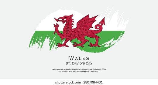 Wales flag made in brush stroke background. st. david's day day of Wales. Creative Wales national country flag icon. Abstract painted grunge style brush flag background.