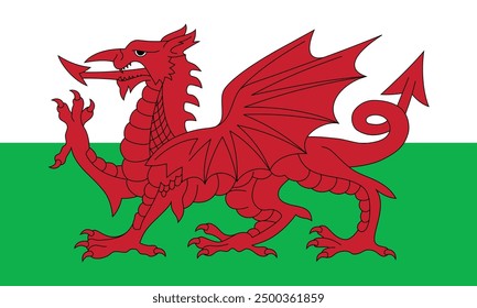 Wales flag official isolated on png or transparent background vector illustration.  