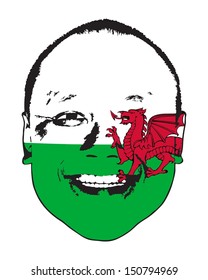 A Wales Flag On A Face, Isolated Against White. 
